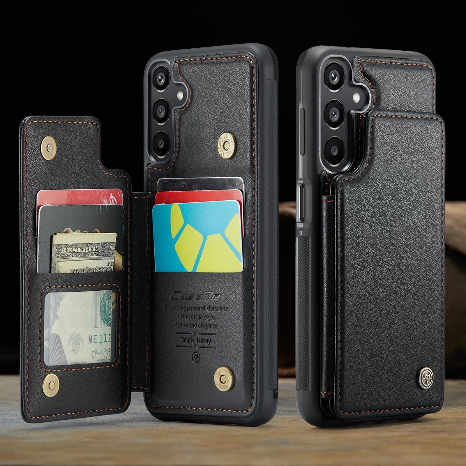 For Samsung Galaxy A16 5G / A16 4G Case CASEME C22 Series Leather+TPU Cover RFID Blocking 5 Card Slots - Black For Samsung Galaxy A16 5G / A16 4G Case CASEME C22 Series Leather+TPU Cover RFID Blocking 5 Card Slots - Black